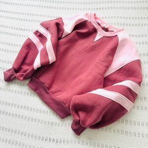 Women's Pink Sweatshirt with Striped  balloon Sleeves